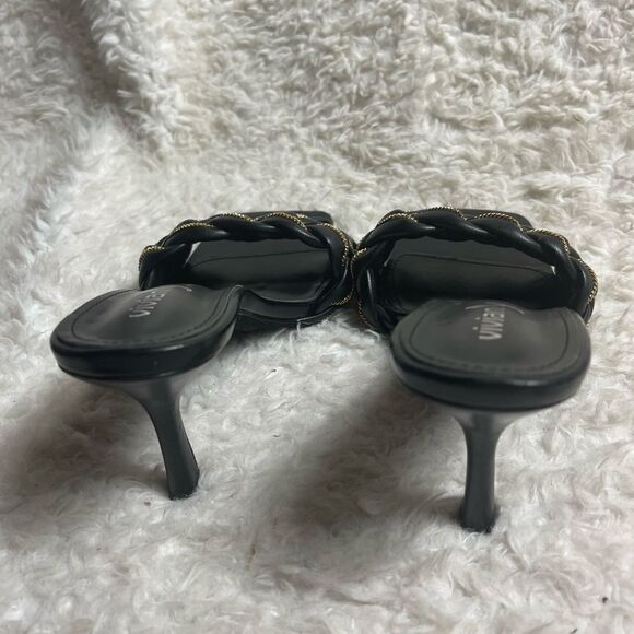 Vivianly Black slip on heels sandals with gold tone chain accent size 11 - Picture 4 of 9